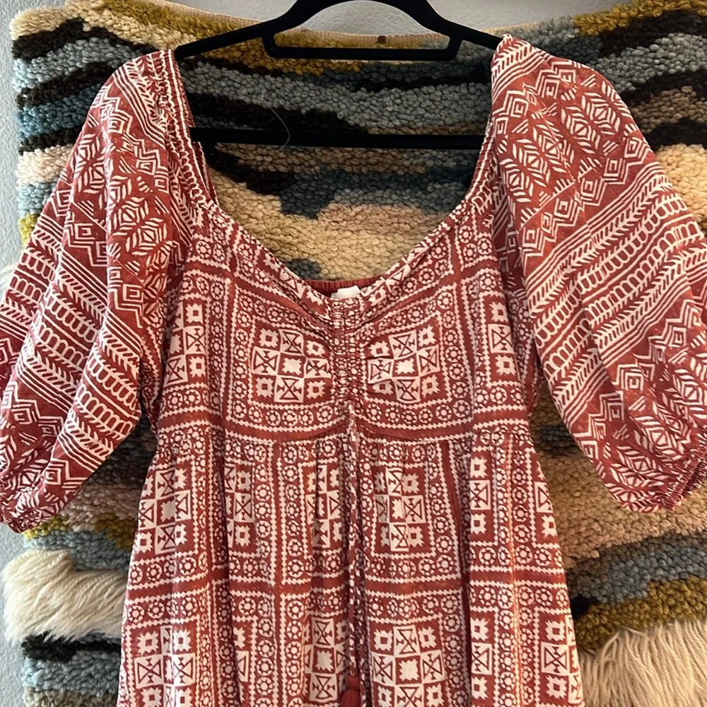 CLEOBELLA Joely Midi Dress Organic Cotton Southwestern Boho Print Rust Copper M - Picture 6 of 13